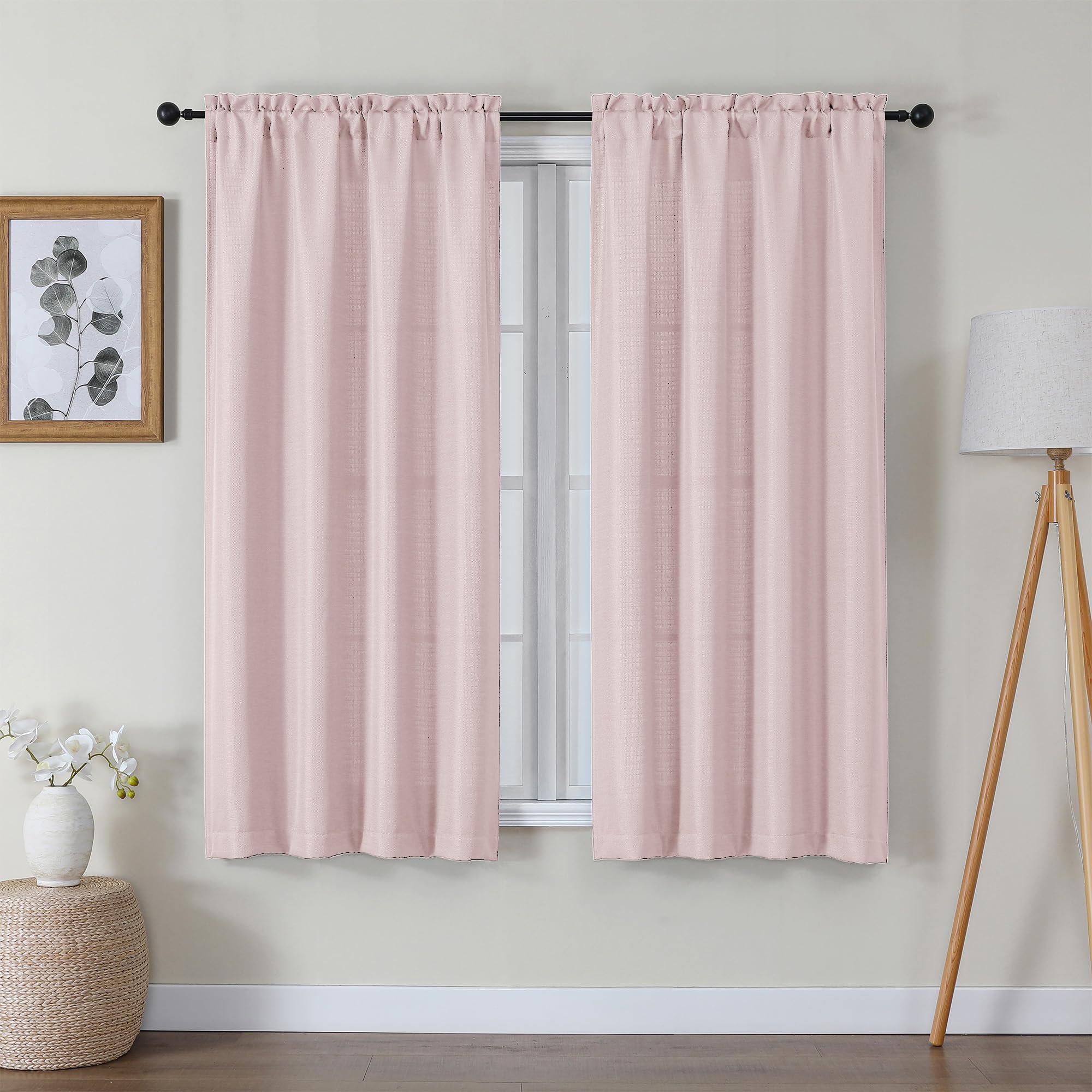 Photo 1 of Lecloud Bessie Blush Pink Curtains 63 Inch Length 2 Panels, Light Filtering Curtains for Bedroom, Faux Linen Textured Window Drapes Rod Pocket, Window Treatments for Living Room, Each 40 W x 63 L