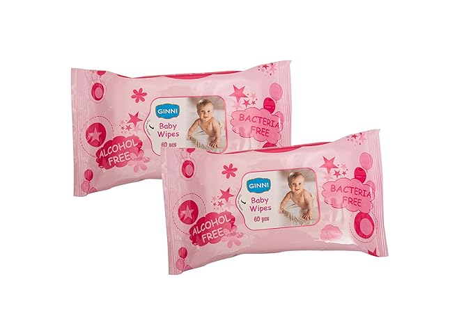 GINNI Premium Baby Wet Wipes Soft Cleansing Wipes with Aloe Vera & Jojoba Oil & Vitamin E - 60 Pulls/Pack (Pack of 12)