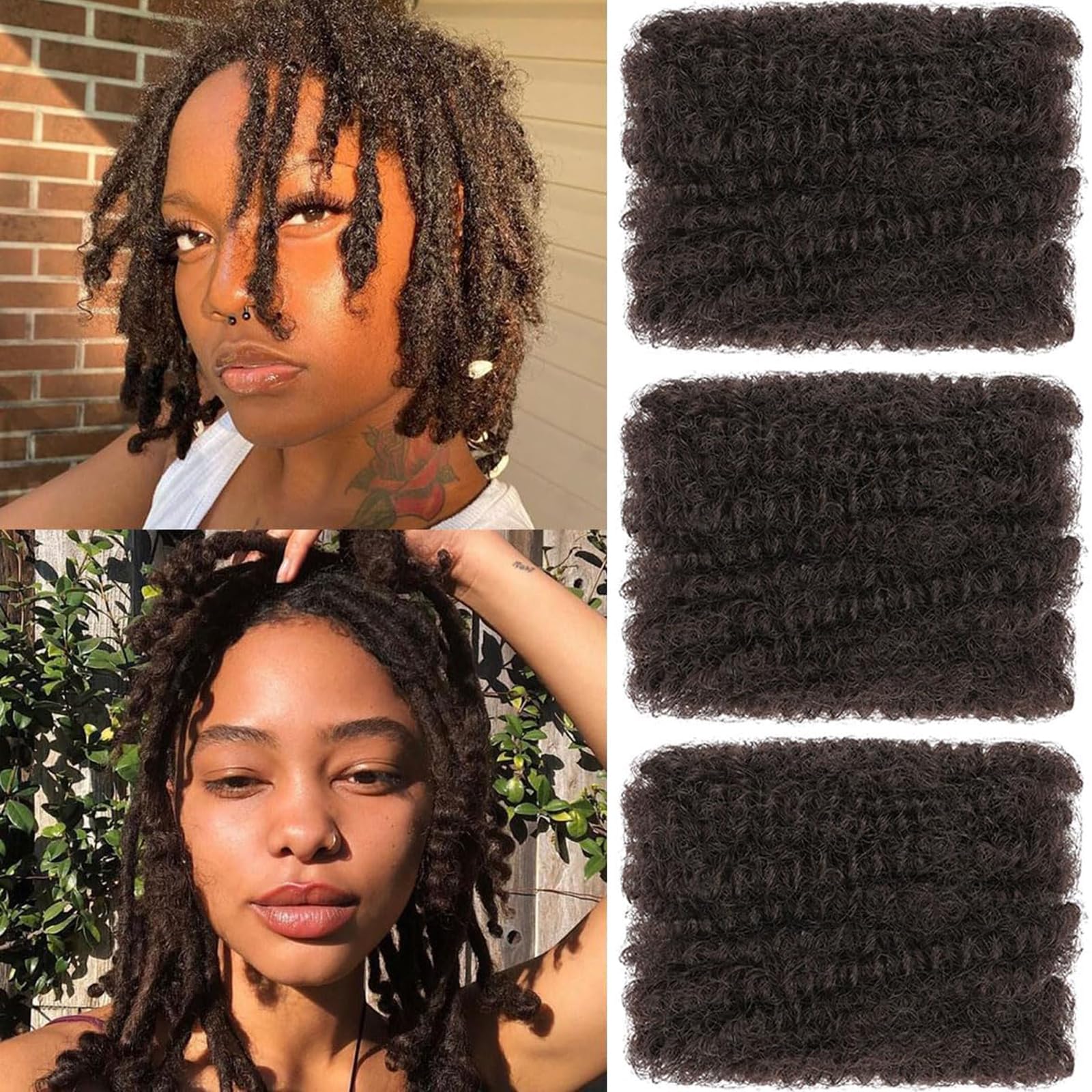 SHIHERESH 8 Inch Afro Kinky Curly Braiding Hair Bulk for Dreadlock Extensions 3 Bundles Marley Twist Hair Bulk for Micro Locs Spring Afro Twist Braids and Repair Locs (4#,30g /Pack)
