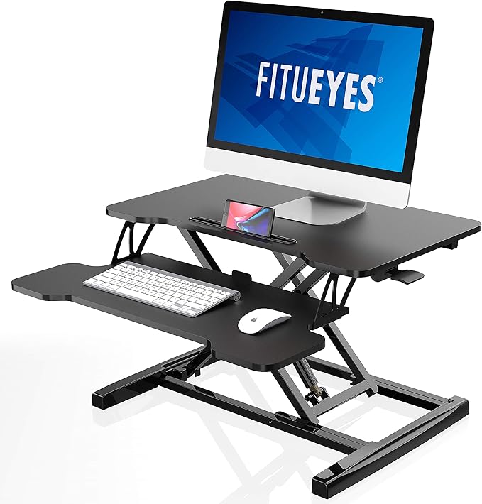 FITUEYES Standing Desk Converter Black Height adjustable with Gas