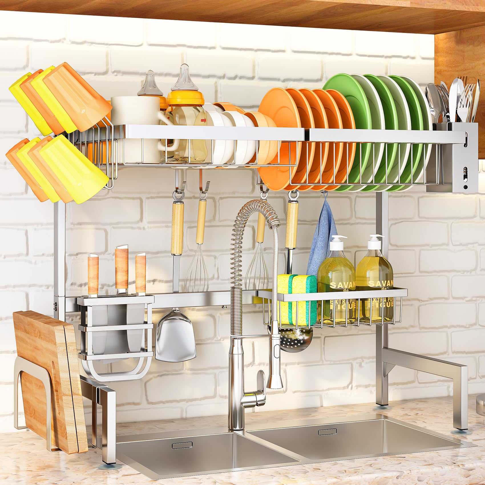 Photo 1 of Over The Sink Dish Drying Rack - Adjustable Dish Rack for Kitchen Counter,Metal (Silver)