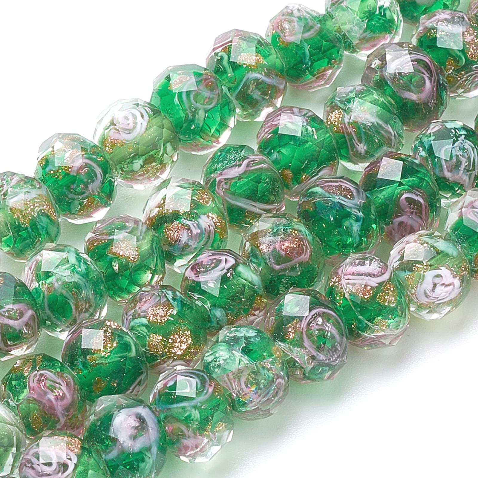 OLYCRAFT 70pcs 6~8mm Gold Sand Lampwork Beads Glass Handmade Round Loose Beads for Rosary Making Jewelry Craft Making with 2mm Hole - Green โ image 1