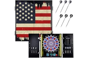 Yirinatek Electronic Dart Board, Electric Dartboard Cabinet Set for Adults [6 Soft Tip Darts] Individual Light Color for Each Player, Wooden Dartboard Cabinet for Family Game