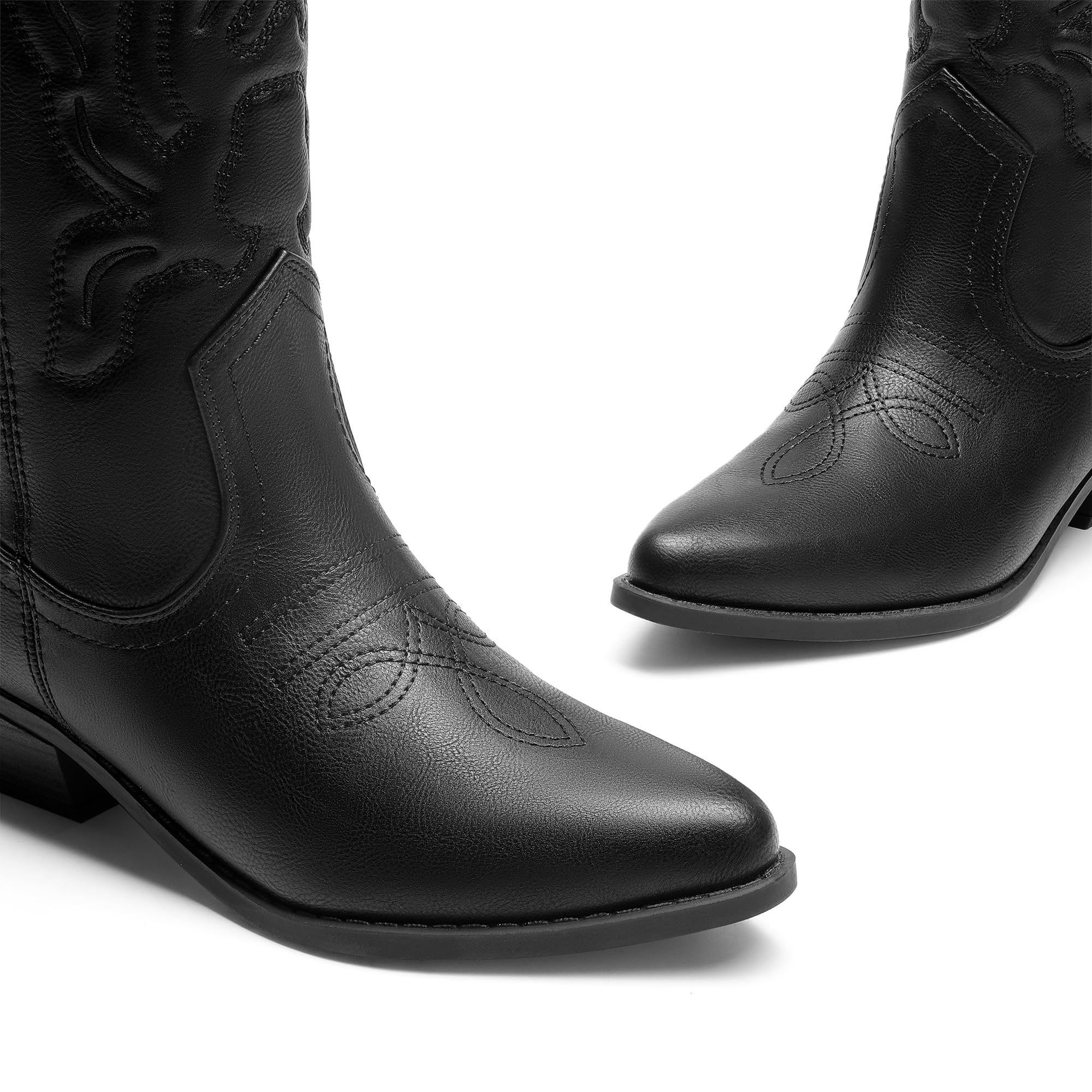 DREAM PAIRS Women's Cowboy Boots Mid Calf Cowgirl Boots Embroidery Stitched Western Boots