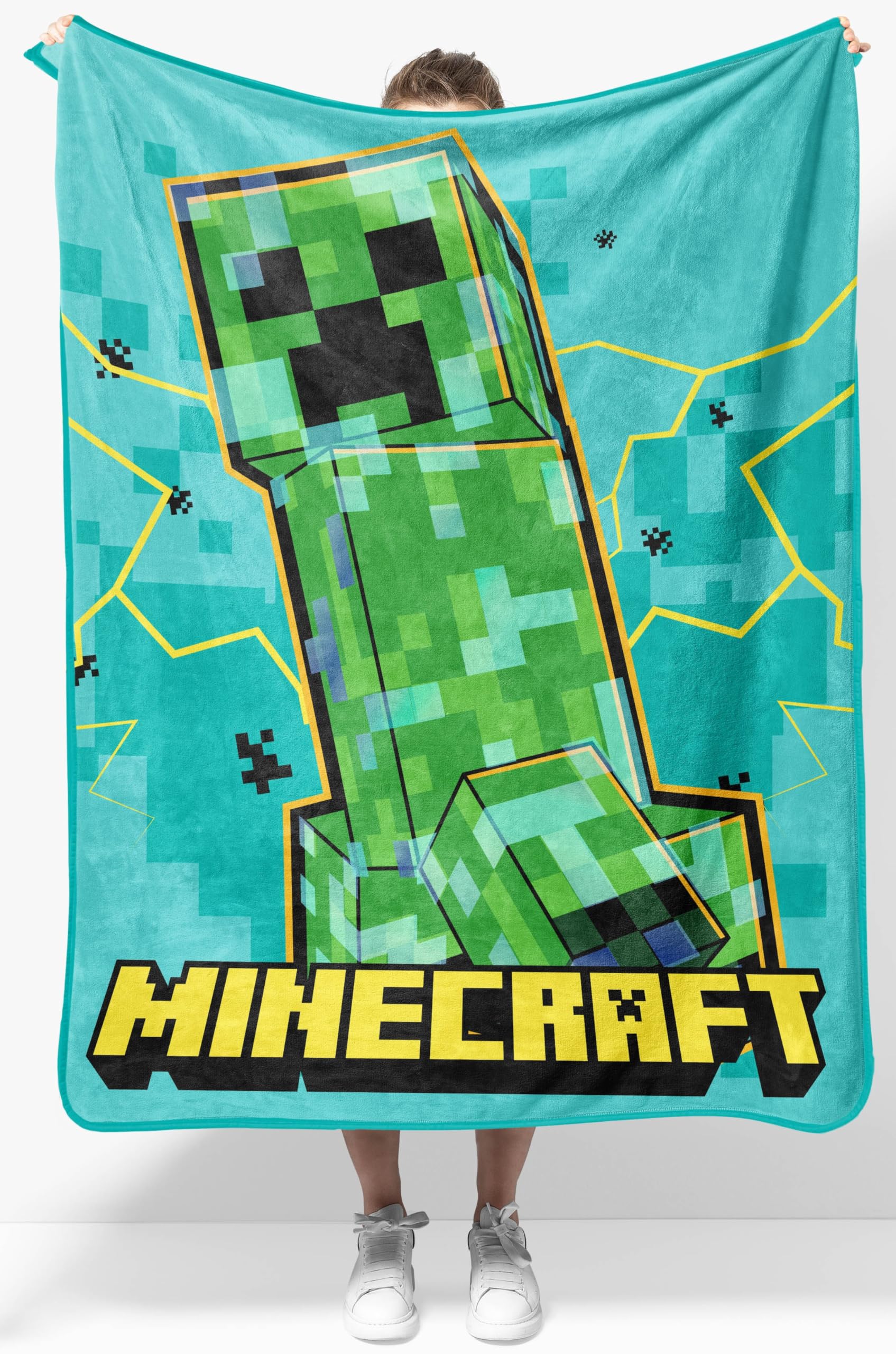 Jay Franco Kids Plush Throw Blanket – Soft & Cozy Fleece Throw for Bedroom & Couch Décor, Official Licensed Product, Teal - Minecraft, 40x50 - Travel Blanket Image