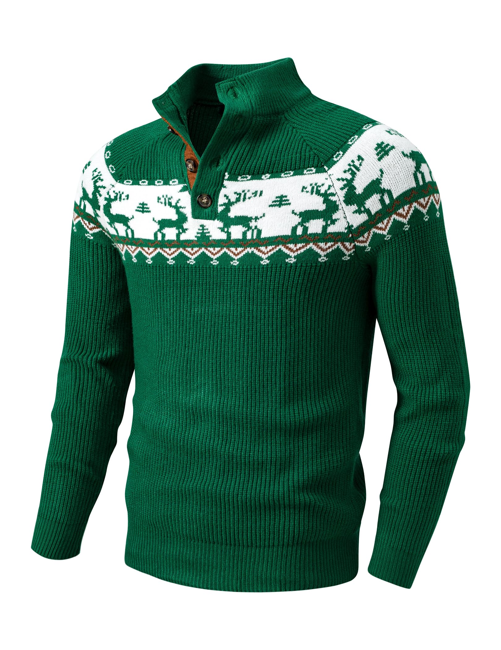 JMIERR Mens Ugly Family Christmas Sweater Cable Knit Casual Long Sleeve Essentials Button Fall Winter Clothes Gifts Fashion Pullover, L, Green Reindeer Image