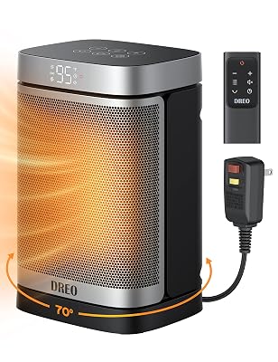 DREO Space Heater for Bathroom and Indoor, Portable Heater, 1500W Safe and Quiet PTC Ceramic Heater, 41-95°F Digital Thermostat, 70°Oscillating, Remote, ALCI Safety Plug, 12h Timer, 5 Modes