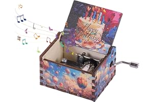 suruim Hand Crank Music Box, Happy Birthday Wooden Music Box, Mini Music Box Playing Melody - Happy Birthday, Vintage Wood Music Box for Birthday Gifts for Family Girlfriend Daughter Lover Women (E)