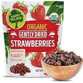 Happy Village Organic Whole Dried Strawberries, 18 OZ Resealable Pack- Soft &amp; Juicy, Kosher, Non-GMO, No Refined Sugar, Apple Juice Infused Dried Strawberry