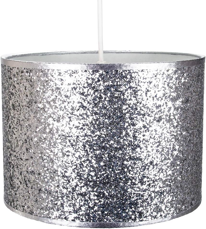 Modern and Designer Bright Silver Glitter Fabric Pendant/Lamp Shade 25cm Wide by Happy Homewares, 10" Shade - Image 5