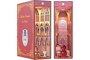 FUNPOLA 3D Puzzle Book Nook Kit, DIY 3D Bookends Wood Puzzle, Miniature Bookshelf Insert Décor Alley, Bookends Model Build-Cr