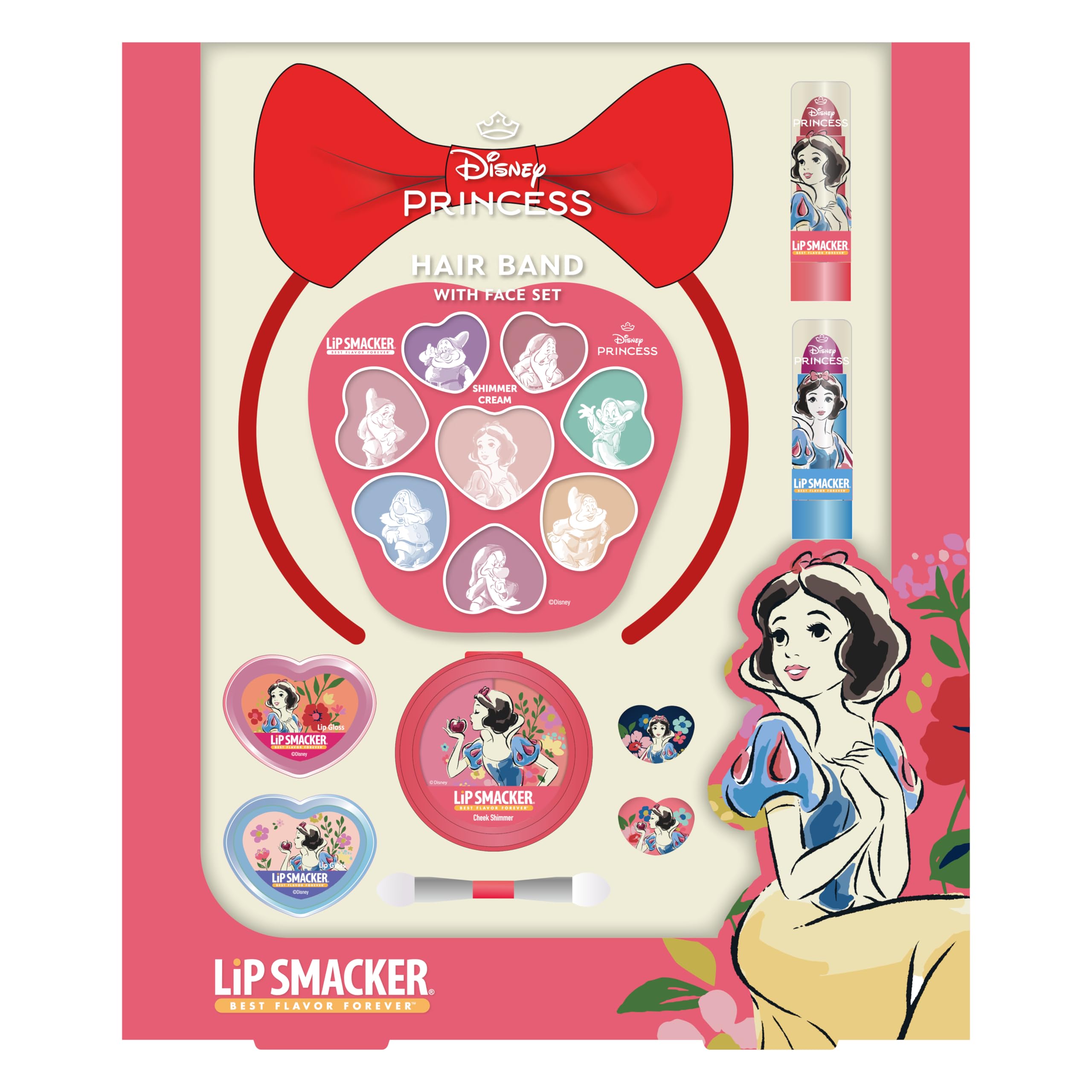 Lip Smacker Snow White Hair Band with Face Set, 18-Piece Hair Band and Make up Set for Kids with Lip Gloss, Lip Balms, Shimmer Creams and Accessories, Disney Princess Gifts