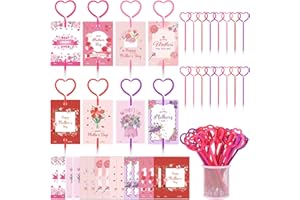 16 Sets Mothers Day Heart Shaped Pens with Cards Set Heart Shape Rollerball Pens Happy Mothers Day Gift Heart Shape Ballpoint