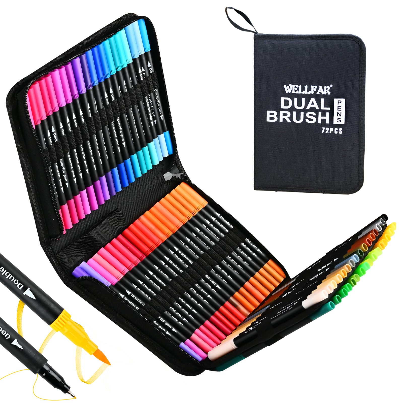 Photo 1 of ?72 Colors?Adult Coloring Book Markers No Bleed – Dual Felt Tip (Fine & Brush) Art Markers for Teens/Kids – Gel Acrylic Paint Pens Set for Sketching, Drawing, Rock Painting, Journaling, Non Bleeding.