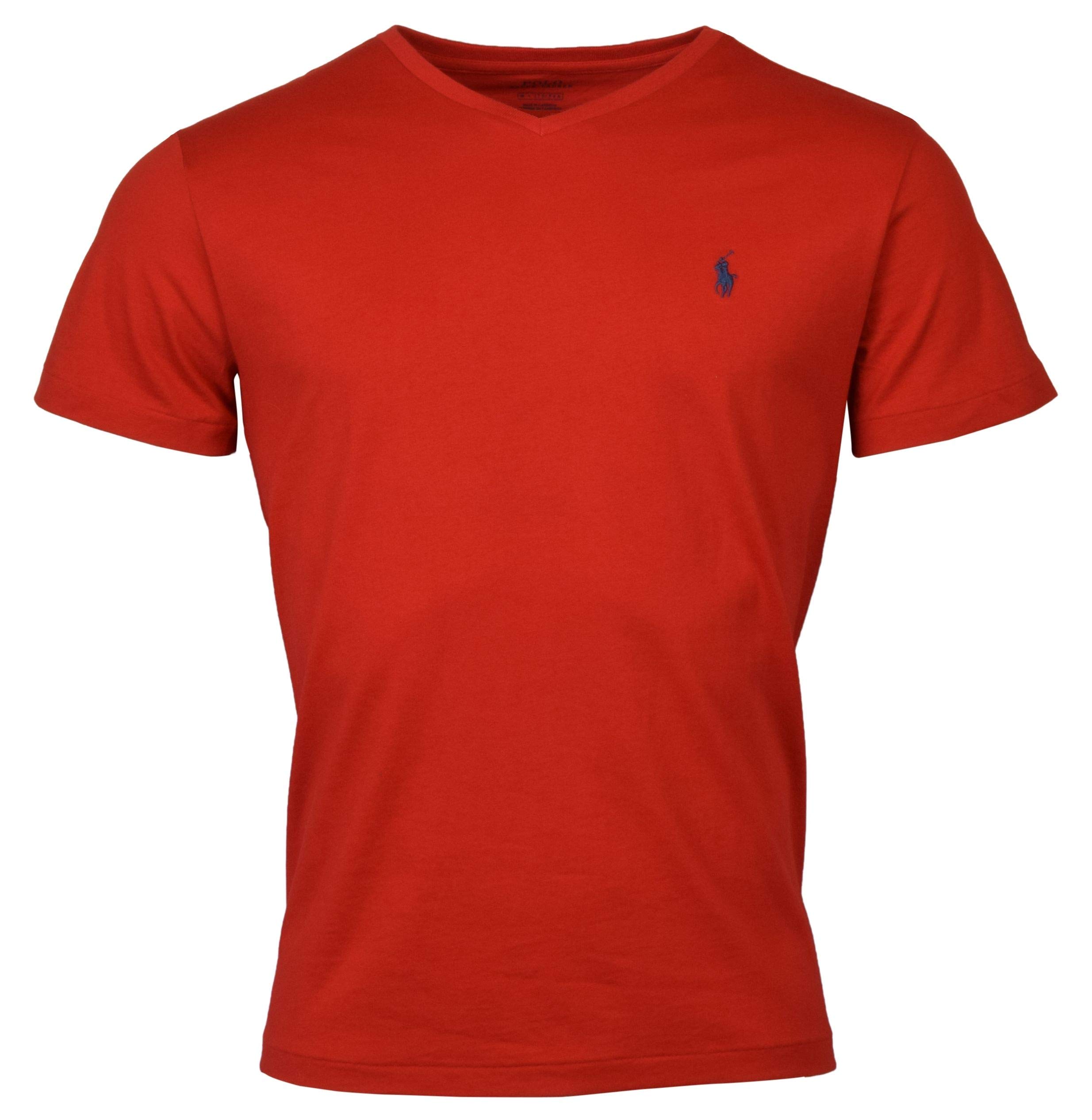 Polo Ralph Lauren Mens Classic Fit V-Neck T-Shirt, Red Navy Pony