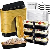 OBXMLFY Mini Cake Pans With Lids And Spoons 50 Pack,6.8 oz Rectangle Mini individual Loaf Pans Disposable Aluminum Foil Small Baking Cups Tins (50, black)