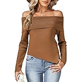 Womens Off Shoulder Asymmetrical Sweater Long Sleeve Fall Pullover Tops