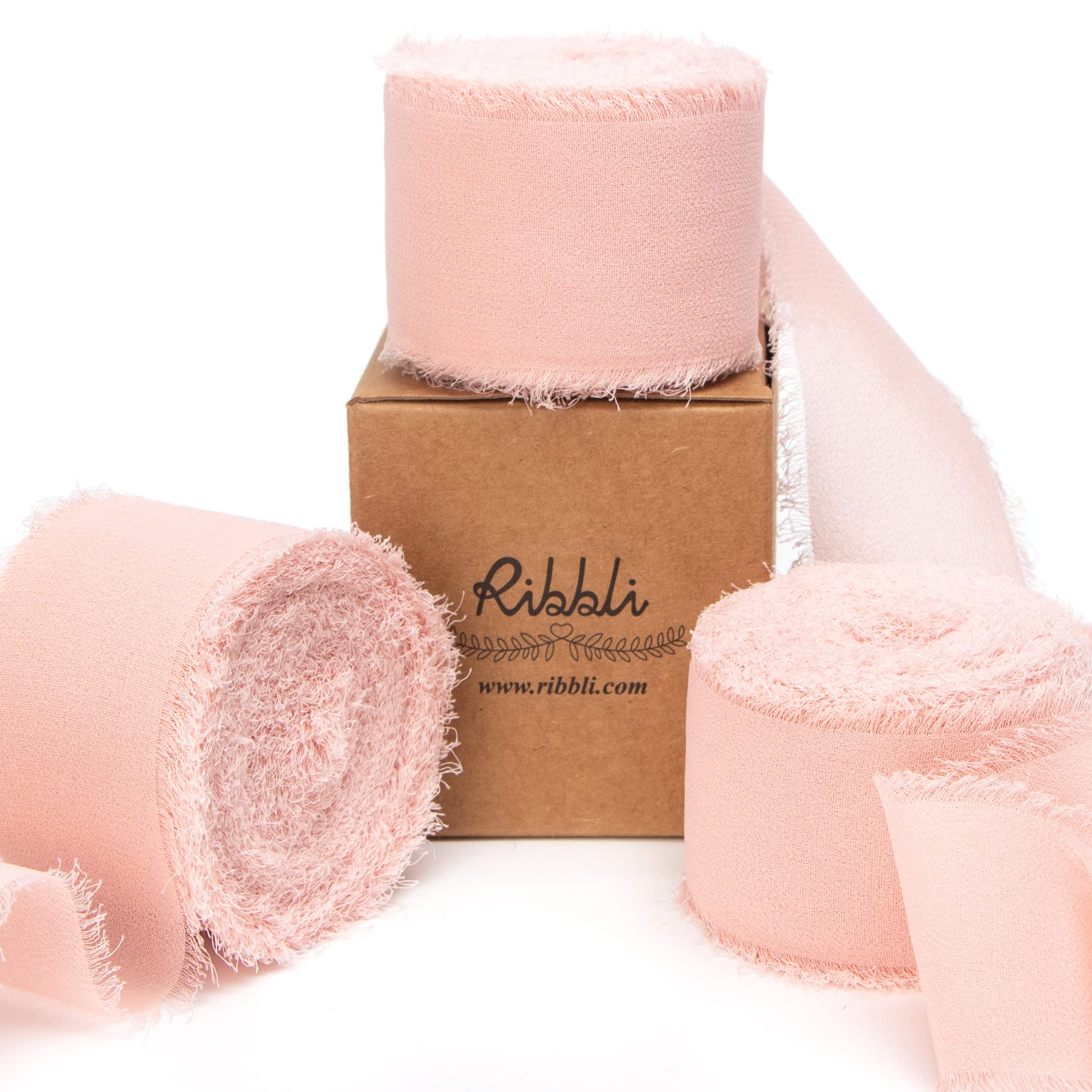 Photo 1 of Ribbli Blush Pink Chiffon Ribbon - 1-1/2 inch x 30 Yard Handmade Fringe, Perfect for Wedding Invitations, Bridal Bouquets & Flower Arrangements