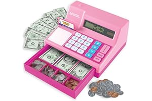 Learning Resources Pretend and Play Calculator Cash Register Pink - Money for Kids, Math Games, Playstore Grocery Store, Fine Motor Skills, Preschool Activities, Toddler Plastic Coins