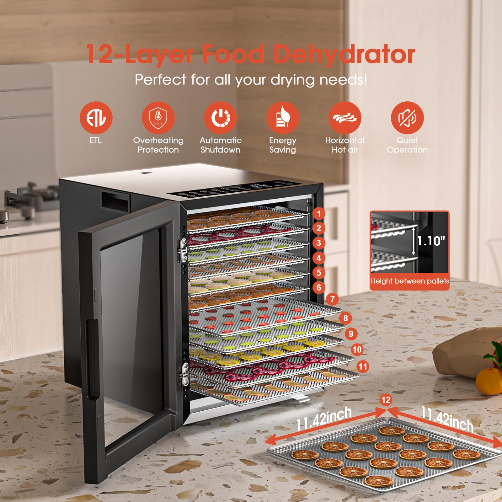 Food Dehydrator Machine, Stainless Steel Digital Food Dryer for Home,10 Presets, 48H Timer and Temperature Control, 850W Dehydrators for Food and Jerky, Dog Treats,Meats & Veggies