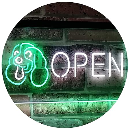 AdvpPro 2C Dog Grooming Open Kid Room Display Dual Color LED Neon Sign White & Green 300mm x 210mm st6s32-i2597-wg