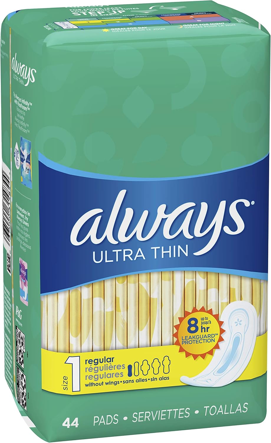ALWAYS Ultra Thin Size 1 Regular Pads Without Wings Unscented, 44 Count, pack of 3: Health & Personal Care