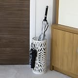 Maison & White Round Metal Umbrella Stand 4 Hooks Drip Tray White view 2