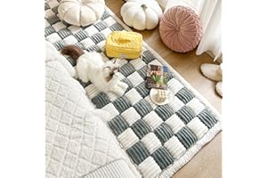 NBBVN FunnyFuzzy Cream-Coloured Large Plaid Square Pet Mat Bed Couch Cover, Funny Fuzzy Dog Bed, Funny Fuzzy Couch Cover, Anti-Scratch Dog Blankets (Grey,27.6 * 59.06 in)