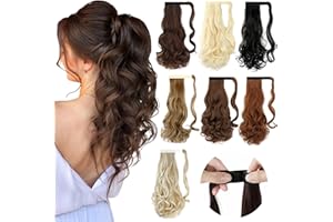 FELENDY 18" Ponytail Extension Curly Wavy Clip in Hairpiece Wrap Around Long Pony Tails Hair Extensions Synthetic for Women Medium Brown