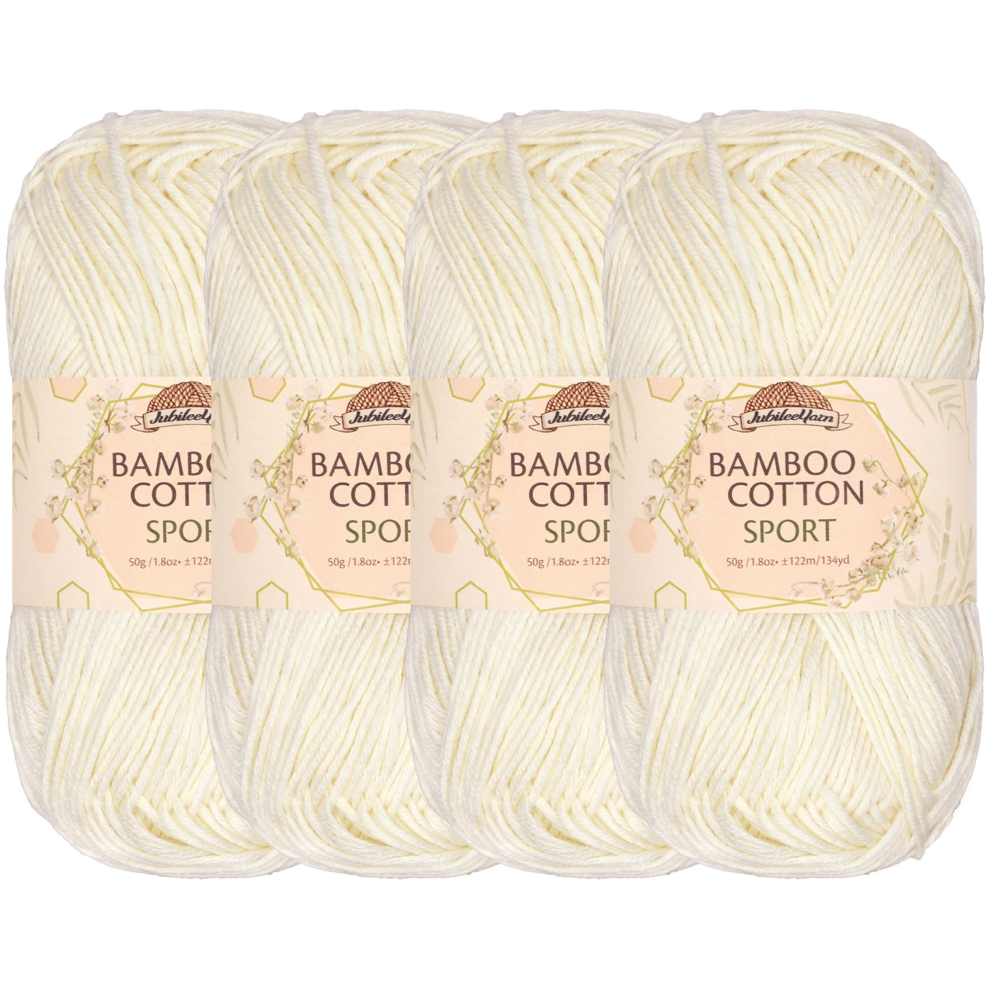 JubileeYarn Bamboo Cotton Sport 4 Ply Yarn - 50g/Skein - Almond Milk - 4 Skeins