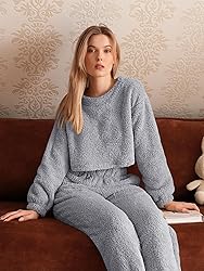 ZAFUL Women's Fuzzy Lounge Casual Pajamas Sets Long