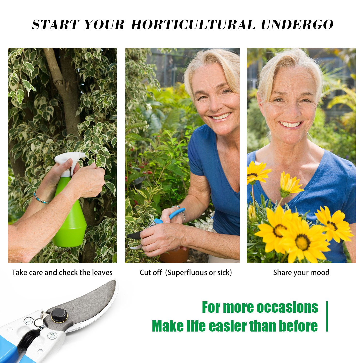 Allescool Cesoie potatura,Forbici da Giardino Professionale SK-5 Lama di acciaio,Forbici per potatura multifunzione con Lama,progettare risparmiare sforzo