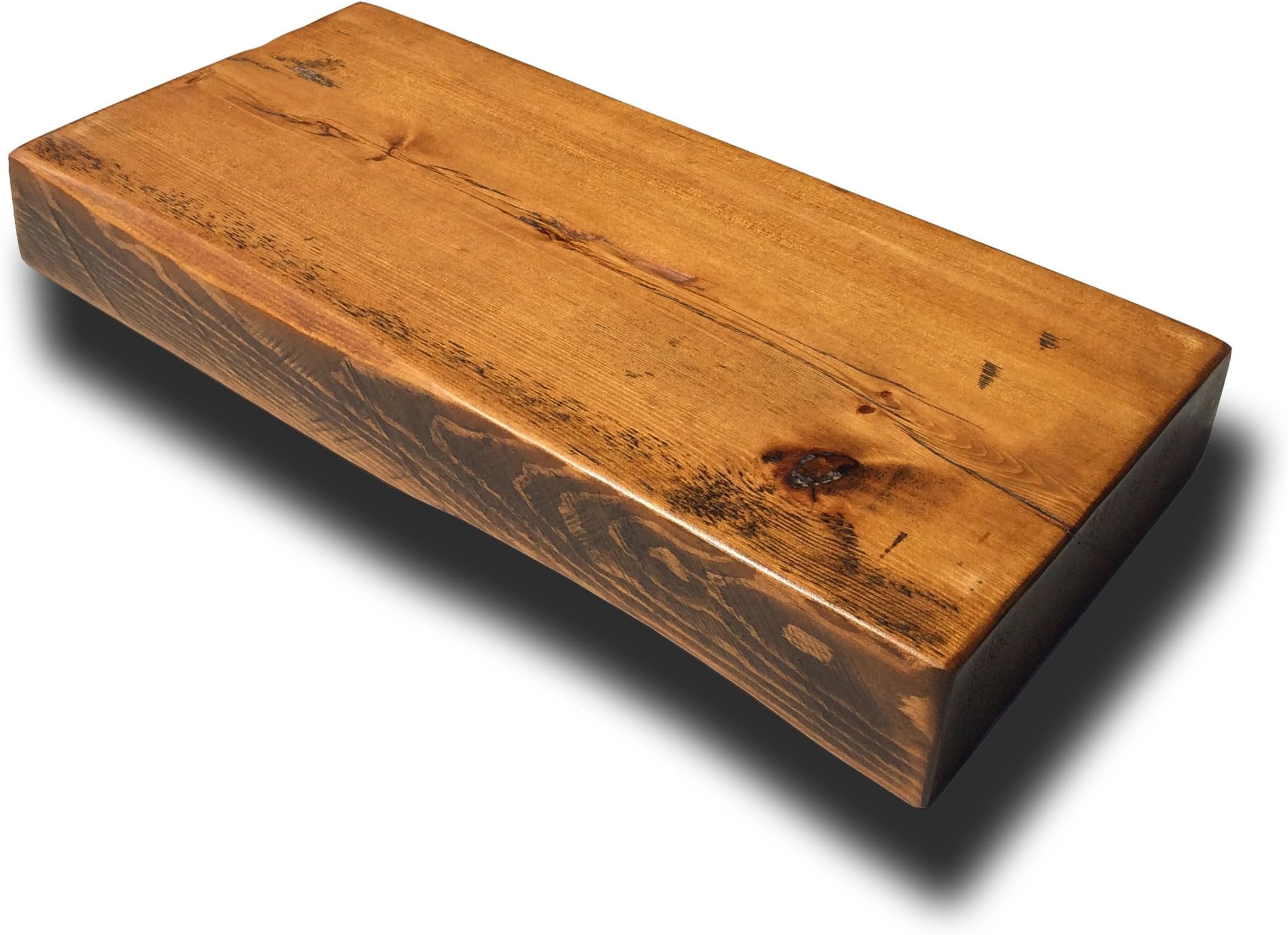 SLIM FLOATING SHELVES RECLAIMED SOLID WOOD RUSTIC WALL SHELF IN MEDIUM OAK FINISH, 6.5 INCH DEPTH X 3 FT LONG- PERFECT FOR LIVING ROOM, KITCHEN, BATHROOM, OFFICE.