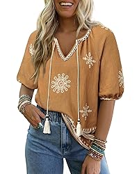 Chvity Peasant Blouses for Women Dressy Tie Front