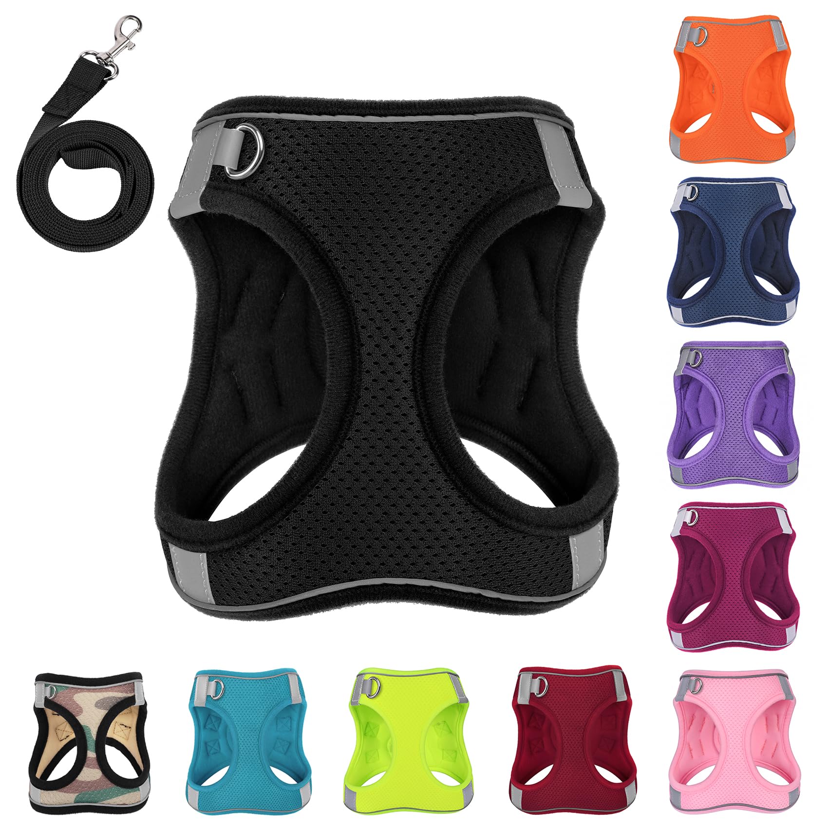 Photo 1 of PWOD Dog Harness with Leash Set, No-Pull Step-in Reflective Pet Harness with 1 Leash Clips, Adjustable Soft Padded Easy Walk Dog Vest for Small Medium Large Dogs, Cats(Carbon Black, XLarge)