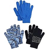 3 Pairs Kids Knitted Gloves Magic Winter Stretchy Warm Gloves for Kids Full Finger Mittens for Children Boys Girls 5-12 Year(Stylish Style)