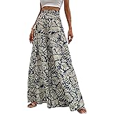 WDIRARA Women's Tropical Print High Waist Wide Leg Pants Boho Palazzo Pants