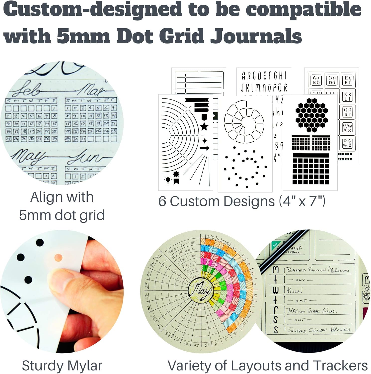 Ultimate Productivity Journal Stencil Set - Custom-Designed Supplies for Bullet Dotted Journal Planners, DIY Templates to Create Calendars, Lists, Letters, Numbers, Habit Trackers by Sunny Streak: Kitchen & Dining