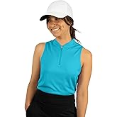 Three Sixty Six Womens Sleeveless Collarless Golf Polo Shirt with Zipper - Quick Dry Tank Tops for Women