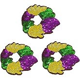 3 Pieces Pack Mardi Gras King Cake Sequins Iron-On Patches Appliques