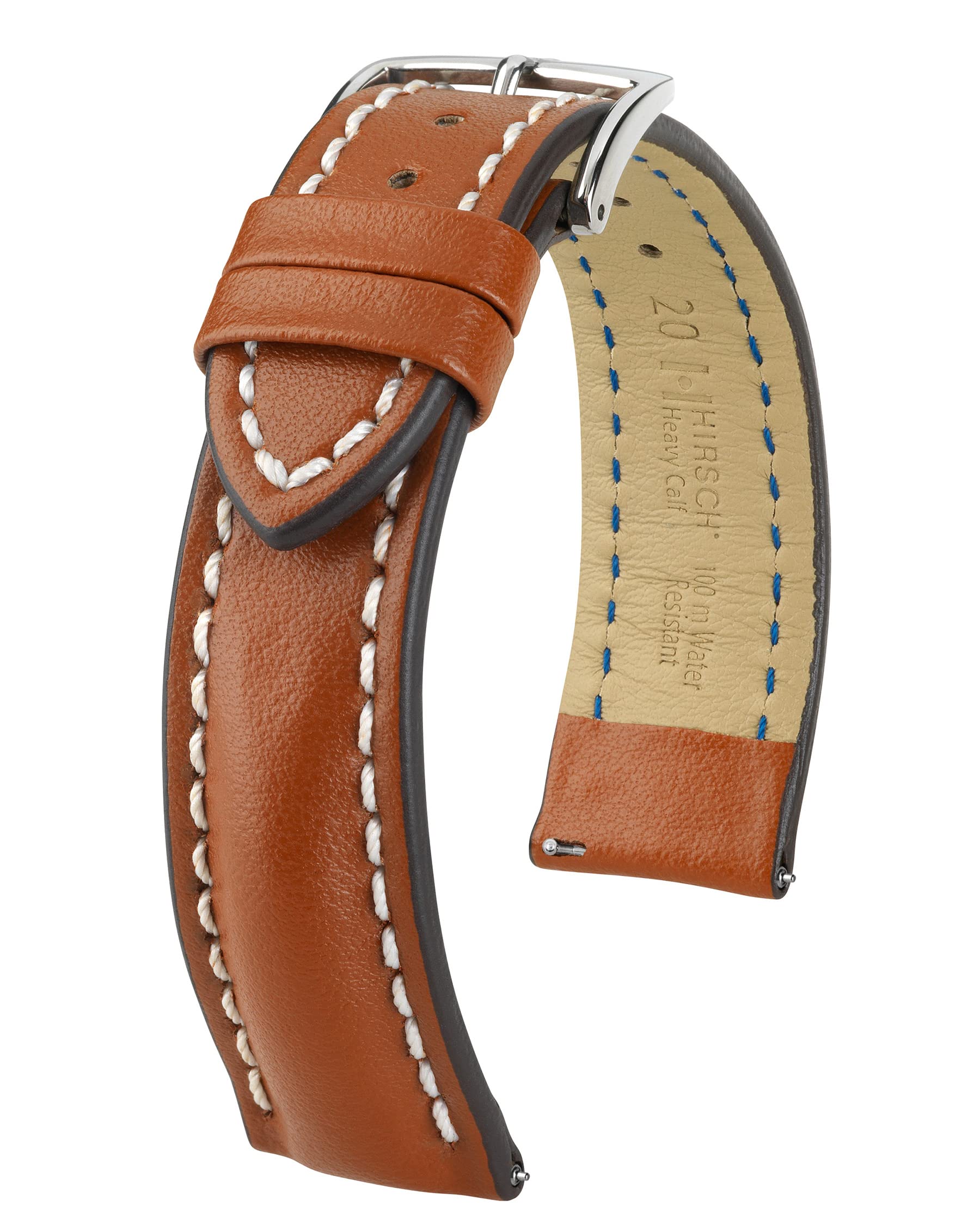HIRSCH Heavy Calf L, Contrast Stitching, 70 Gold Brown, 22 mm, Steel Buckle
