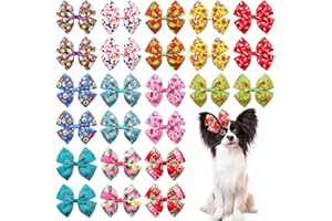 JpGdn 24Pcs/12 Pairs 4" Big Dog Hair Bows Christmas for Large Breed Dogs Snowman Santa Claus Elk Christmas Tree Pattern for Girl Boy Bowknot Topknot Grooming Hair Accessories
