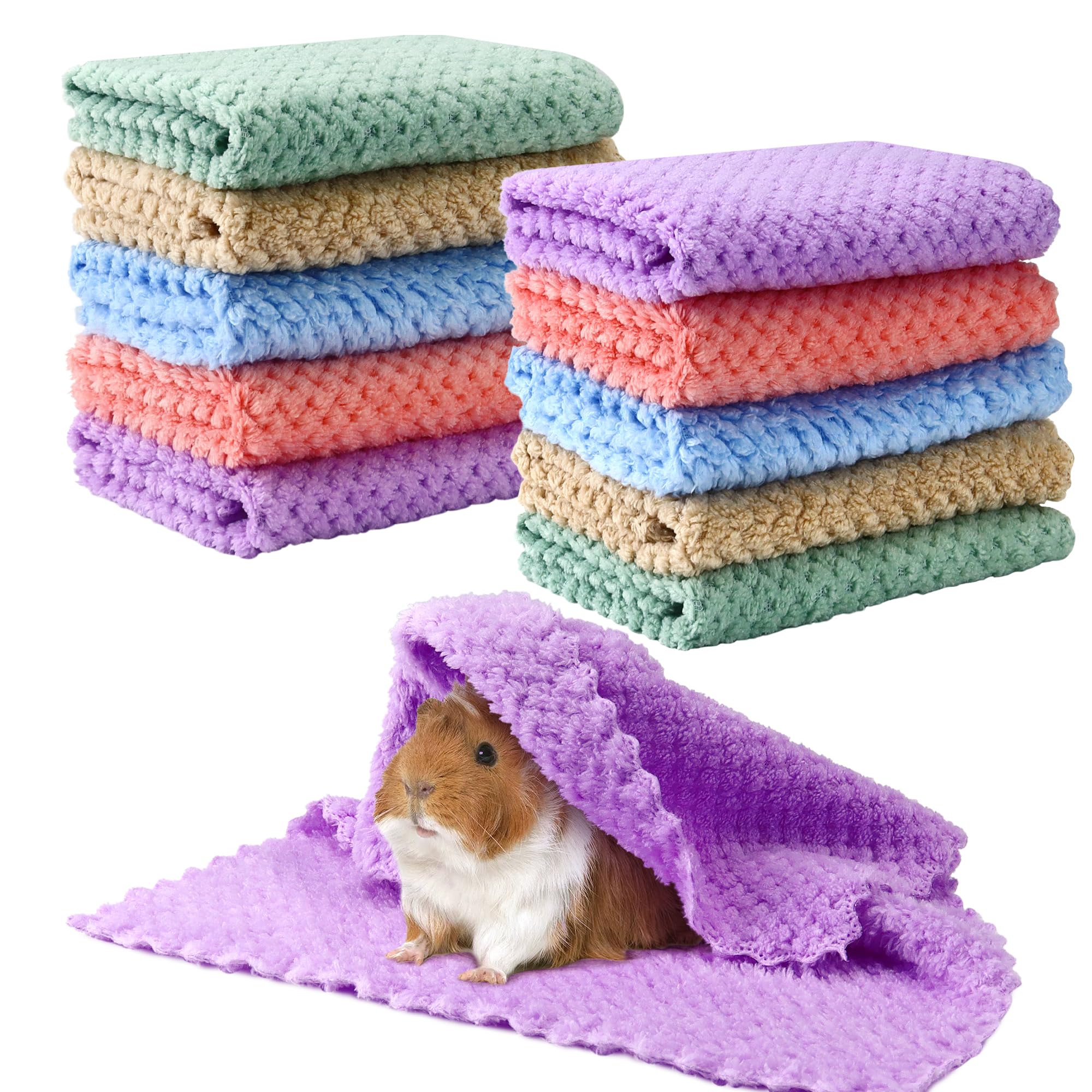 10Pcs Guinea Pig Fleece Blanket, 12 x 12In Guinea Pig Bedding, Reusable Hamster Cage Liners Washable Pet Pee Pad Small Animal Soft Sleep Mat Pad Cover for Hedgehog Hamster Chinchilla Ferret (Color A)