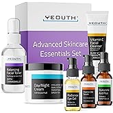 YEOUTH Skin Care Set: Hyaluronic Acid Serum, Vitamin C Serum, Face Cleanser, Toner, Under Eye Gel, Face Cream, 6-Piece Skincare Kit For Women & Men
