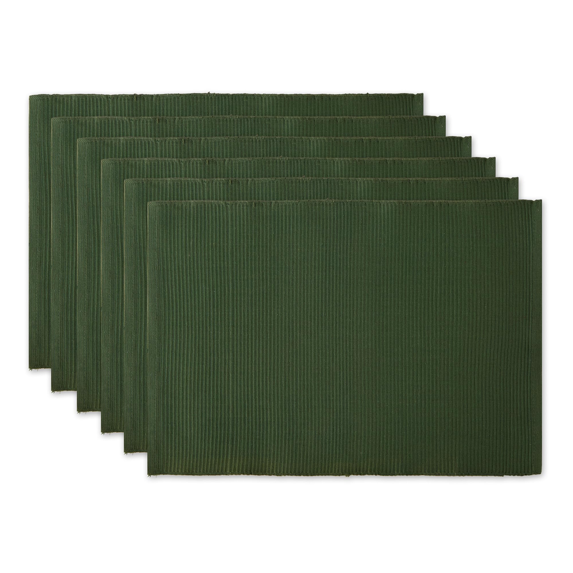 DII Basic Everyday Ribbed Tabletop 100% Cotton, Placemat Set, 13x19, Dark Green, 6 Piece — image 1
