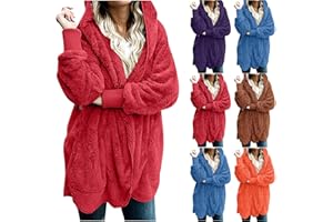 Piuwrlz Women Oversized Hooded Sherpa Cardigan Fuzzy Fleece Jacket Winter Open Front Fleece Coat Outwear with Pockets