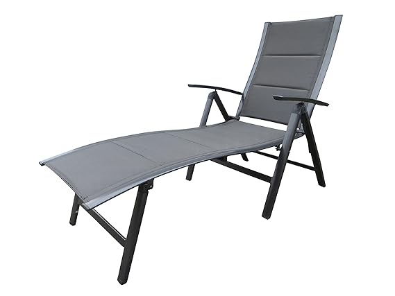Pure Home & Garden Extra hohe Luxus Aluminium Gartenliege NOX Padded anthrazit, gepolstert, klappbar und mehrfach verstellbar