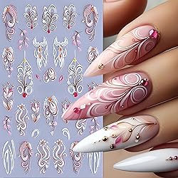 Black White Pink Vine Flowers Nail Art Stickers