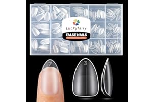 Luckyfairy Short Almond Nail Tips, 240pcs 15 Sizes Soft Acrylic Gel x Nail Tips Pre-shape Full Cover False Nails Long-Lasting Press on Almond Nails Tips Set for Nail Extensions Nail Salon DIY