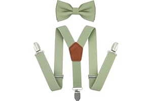 BEWDIO Adjustable Baby Boy Suspenders and Bow Tie, Pre-tied Kids Bowtie and Elastic Suspenders with 4 Strong Metal Clips